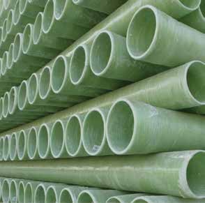 Green GRP pipes stacked