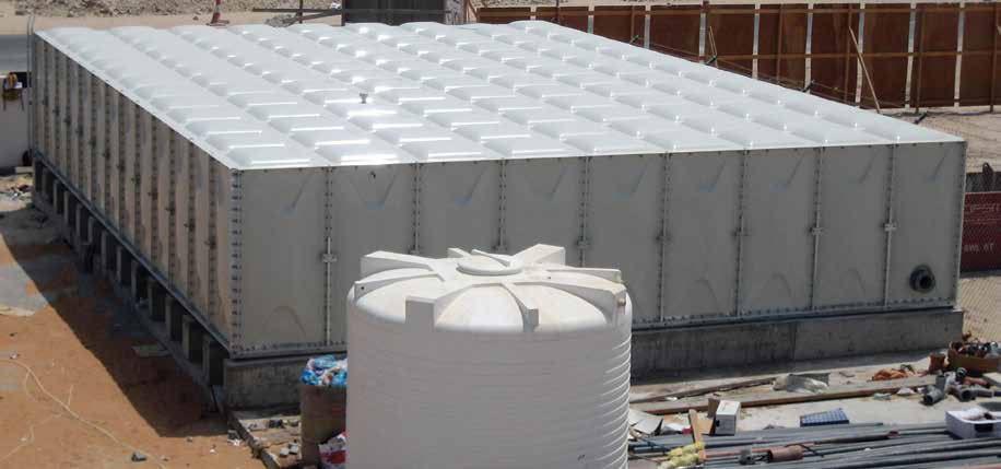 Large GRP panel water tank on site