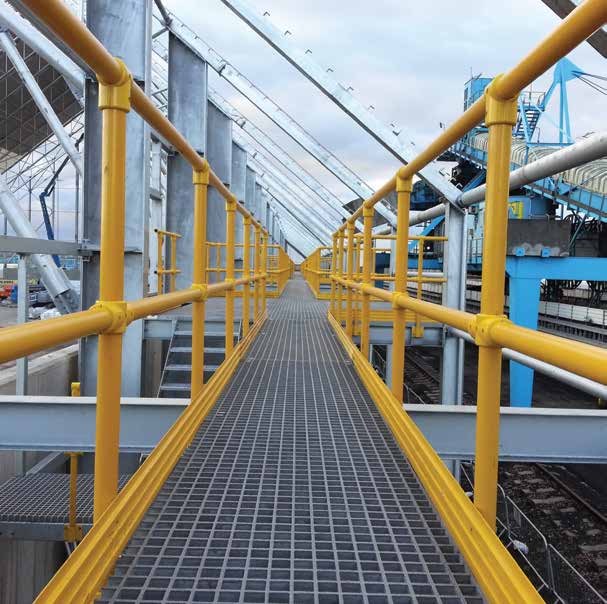 FRP handrail and grating at port facility