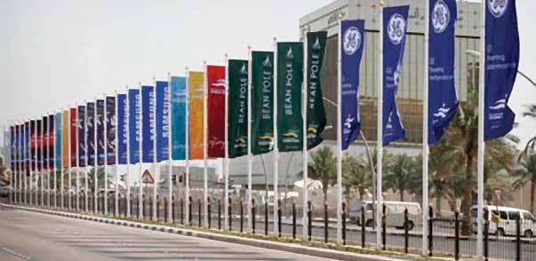 GRP flagpoles with corporate banners