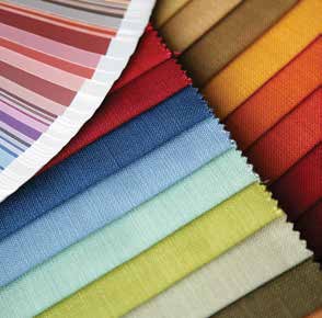 Upholstery fabric swatches in multiple colours