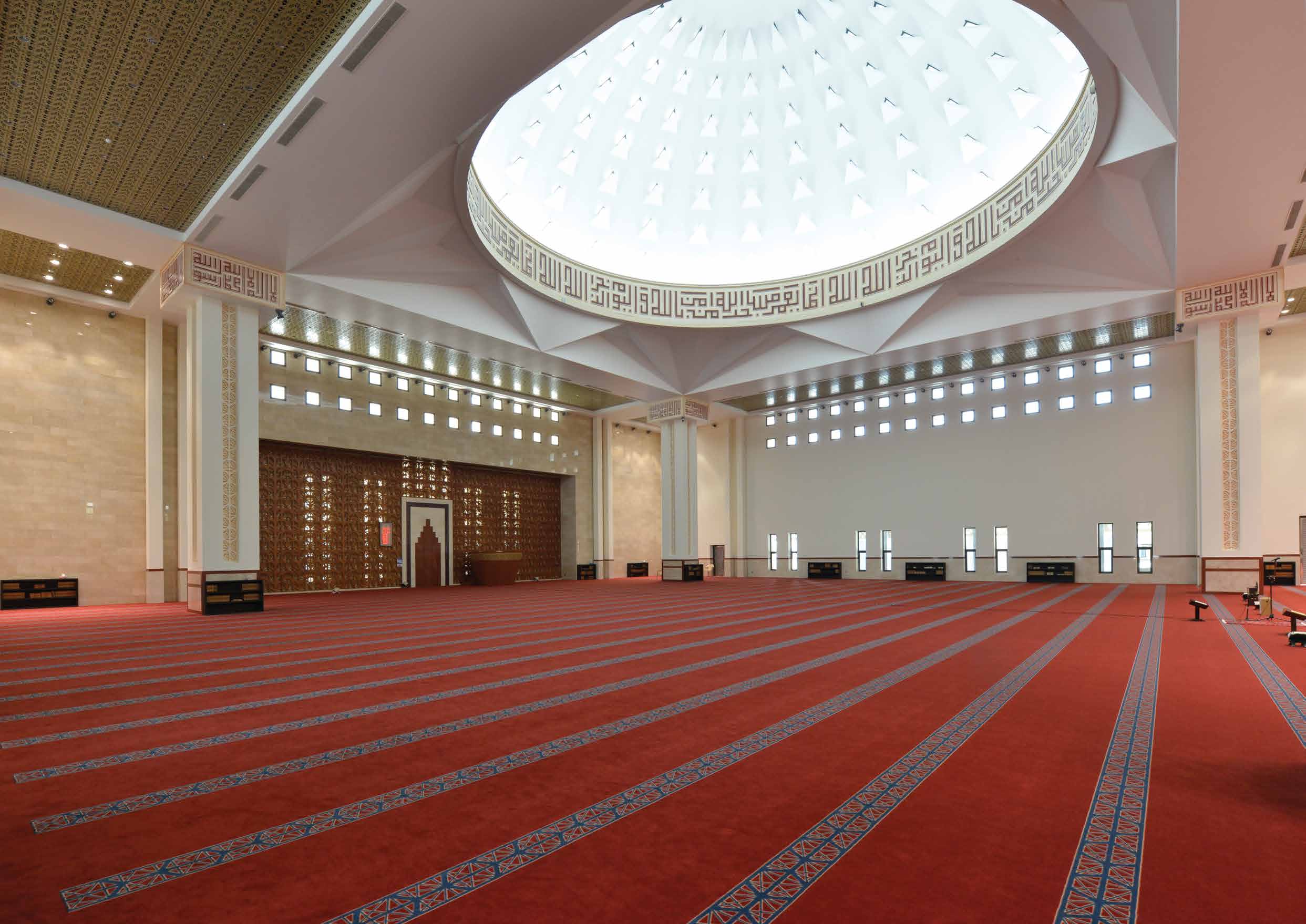Mosque prayer hall with custom carpet