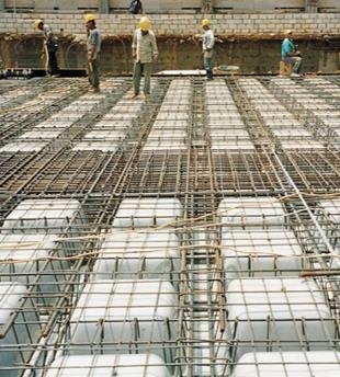 Completed concrete ceiling cast from composite formwork