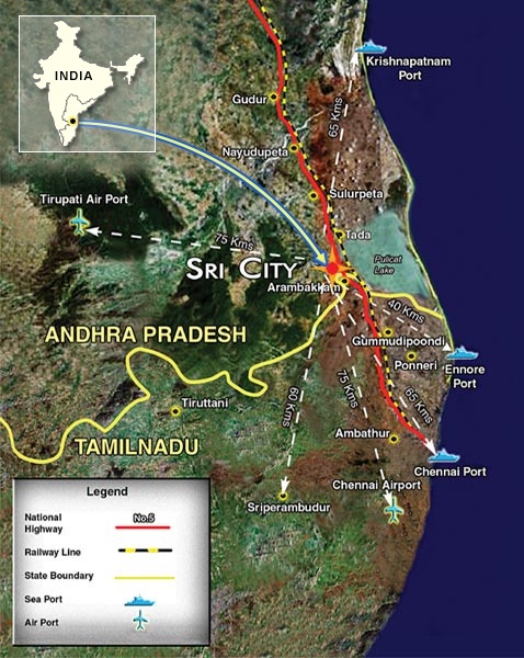 BFG India location map — Sri City SEZ near Chennai