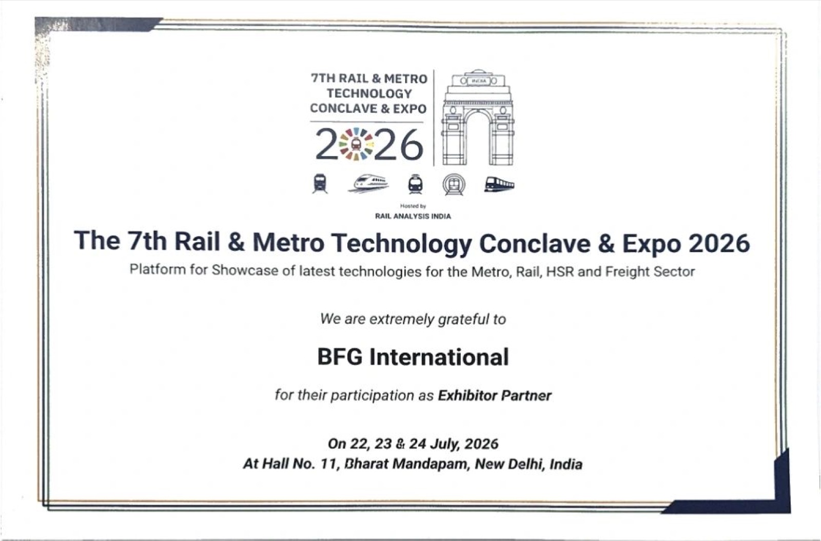 BFG International at the 7th Rail & Metro Technology Conclave & Expo 2026